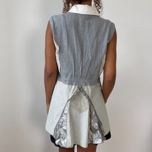 Vintage Italian mixed-fabric sleeveless patchwork tunic vest (Medium) - Picture 2 of 9